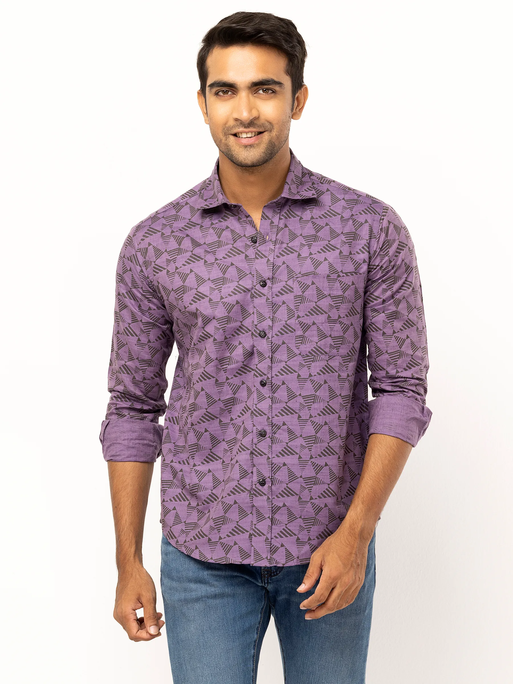 Light Purple Printed Endi Cotton Shirt